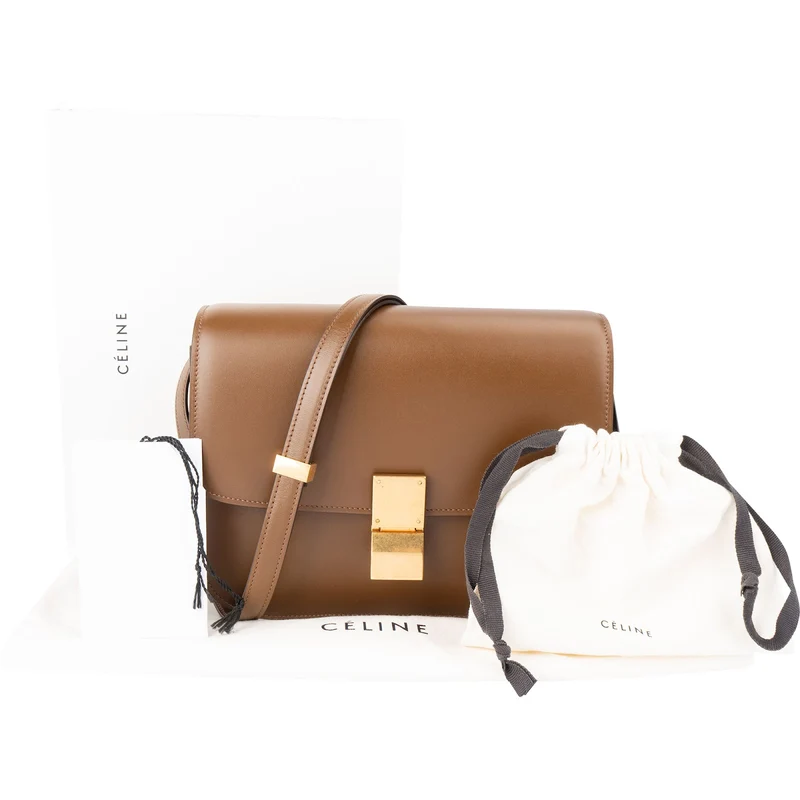Celine Brown Calfskin Classic Box Medium Crossbody Bag