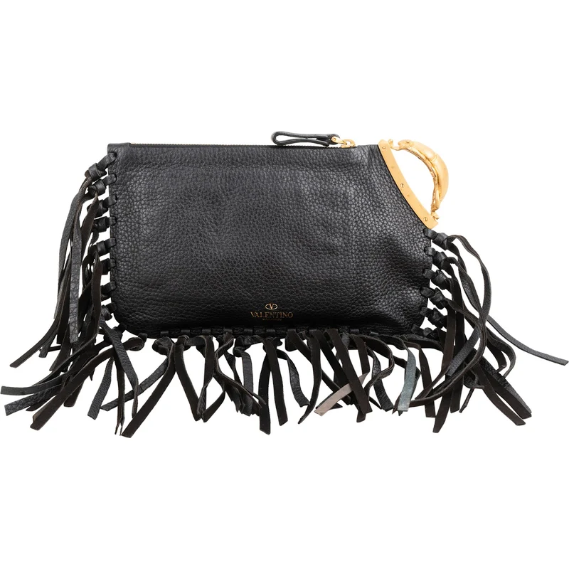 Valentino Garavani Pebbled Calfskin Dragon Fringe Clutch