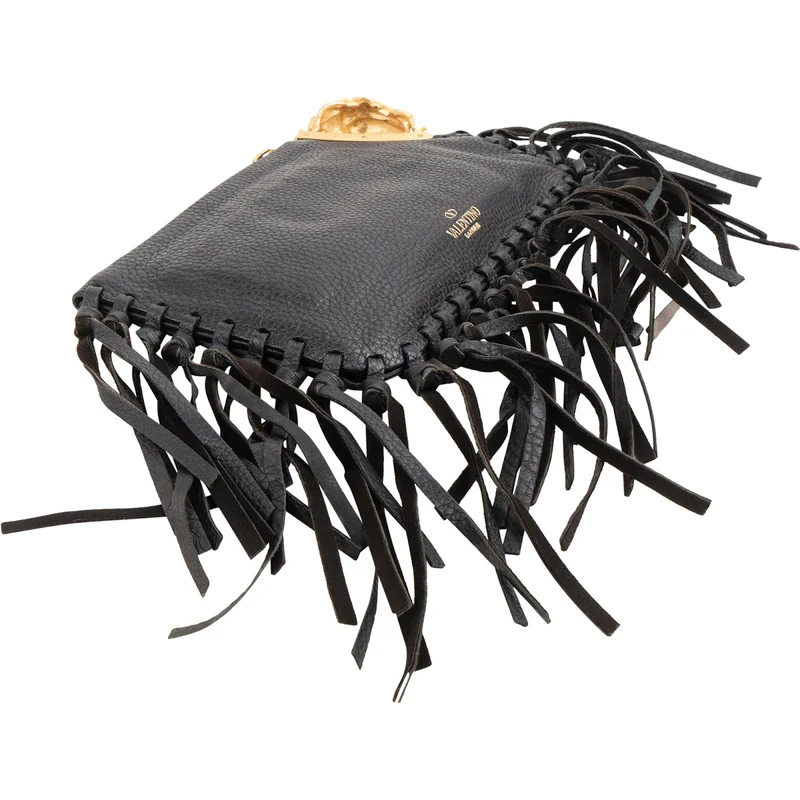 Valentino Garavani Pebbled Calfskin Dragon Fringe Clutch
