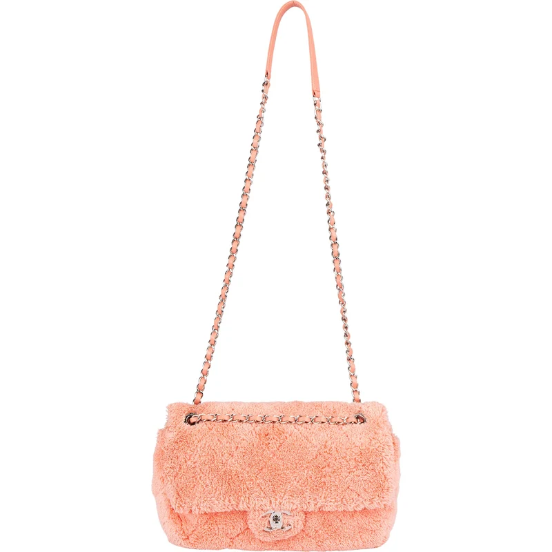 Chanel Pink Terry Cloth Coco Single Flap Shoulder Bag