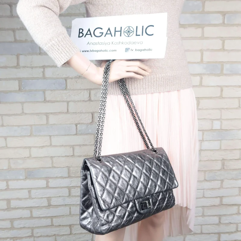 Chanel Silver Metallic Aged Calfskin 2.55 Reissue 227 Double Flap Bag, 2009