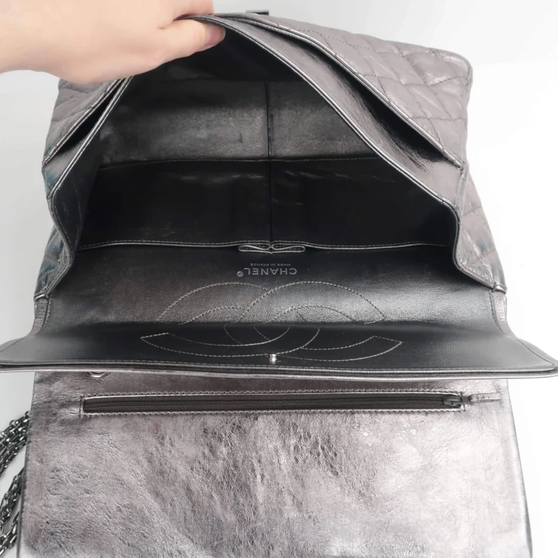 Chanel Silver Metallic Aged Calfskin 2.55 Reissue 227 Double Flap Bag, 2009