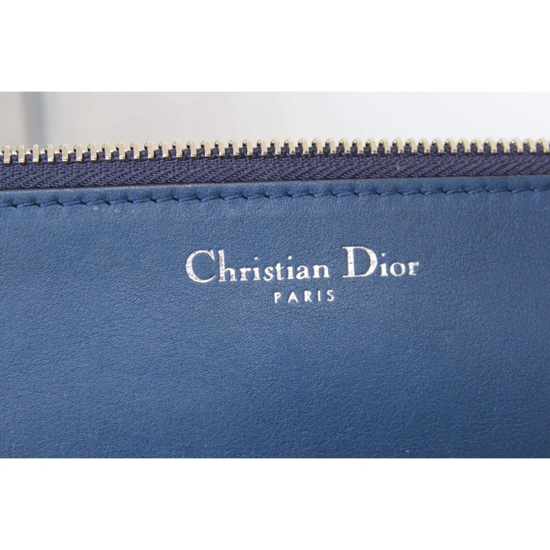 Dior Navy Blue/Light Pink Satin-Finish Calfskin Leather Large Diorissimo Tote Bag