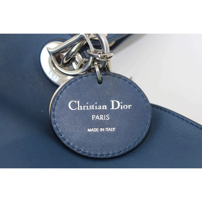 Dior Navy Blue/Light Pink Satin-Finish Calfskin Leather Large Diorissimo Tote Bag