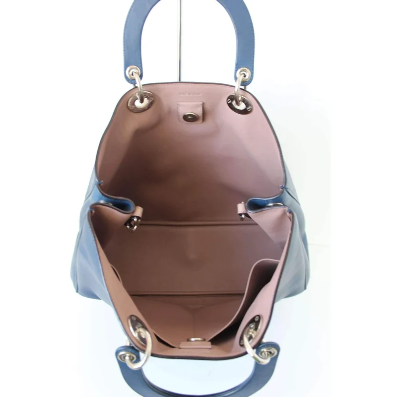Dior Navy Blue/Light Pink Satin-Finish Calfskin Leather Large Diorissimo Tote Bag