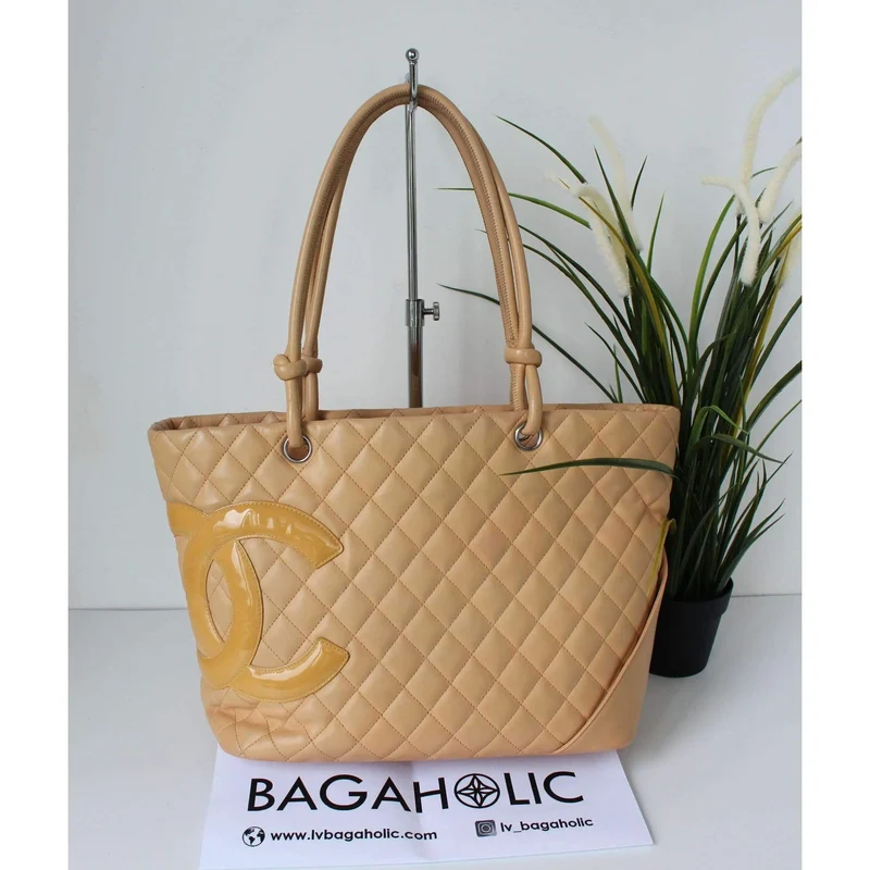 Chanel CC Cambon Beige Quilted Calfskin Shoppping Tote Large Bag