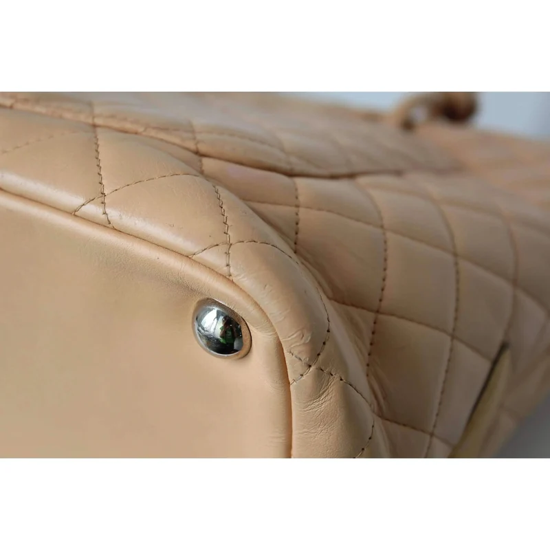 Chanel CC Cambon Beige Quilted Calfskin Shoppping Tote Large Bag