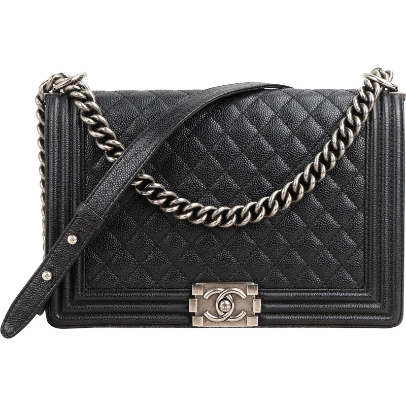 Chanel Quilted Caviar Leather New Medium Boy Single Flap Crossbody Bag