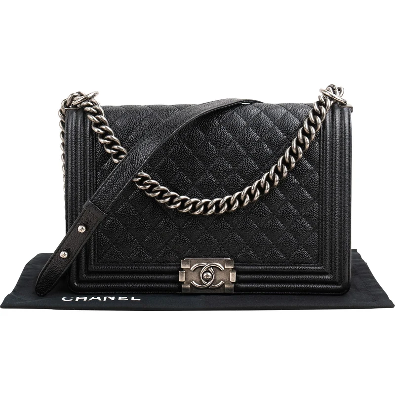 Chanel Quilted Caviar Leather New Medium Boy Single Flap Crossbody Bag