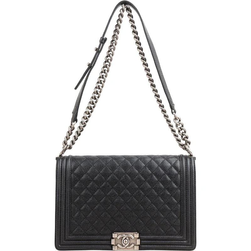 Chanel Quilted Caviar Leather New Medium Boy Single Flap Crossbody Bag
