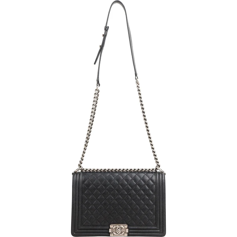 Chanel Quilted Caviar Leather New Medium Boy Single Flap Crossbody Bag