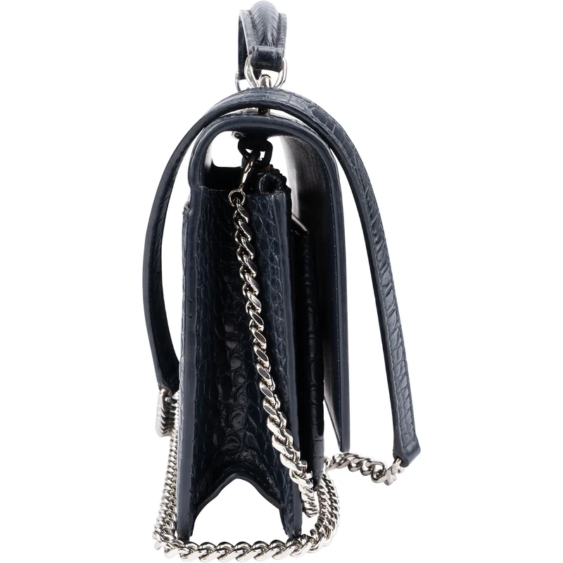 Saint Laurent Navy Exotic Croc-Embossed Sunset Top Handle Crossbody Bag