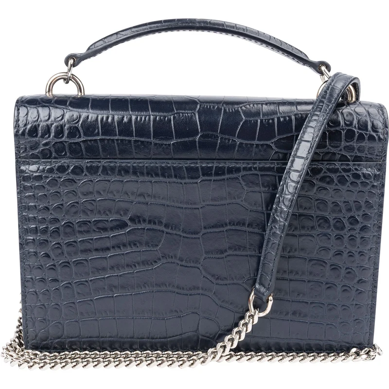 Saint Laurent Navy Exotic Croc-Embossed Sunset Top Handle Crossbody Bag