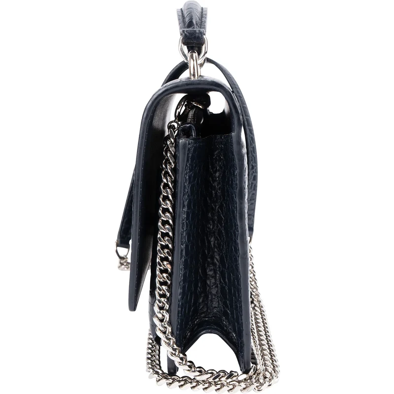 Saint Laurent Navy Exotic Croc-Embossed Sunset Top Handle Crossbody Bag