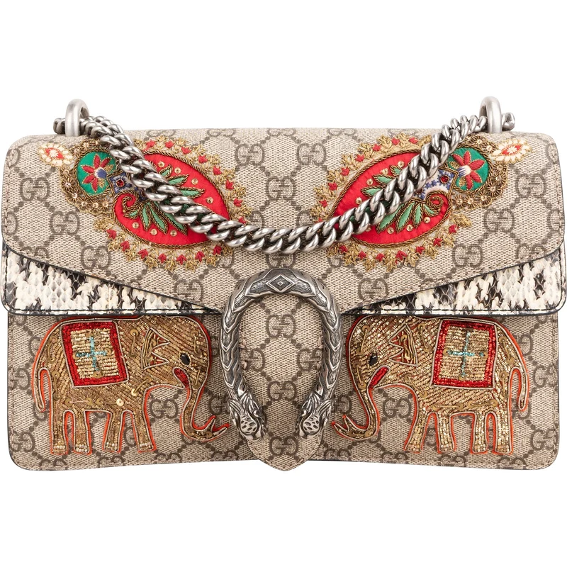 Gucci Limited Monogram GG Supreme Embroidered Python Dionysus Shoulder Bag