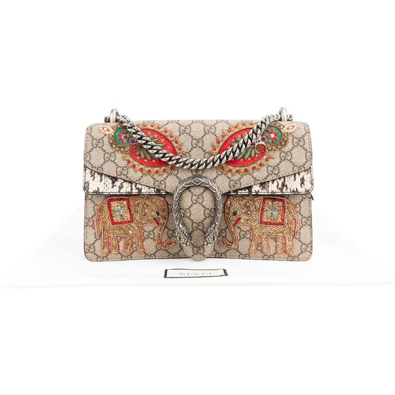 Gucci Limited Monogram GG Supreme Embroidered Python Dionysus Shoulder Bag