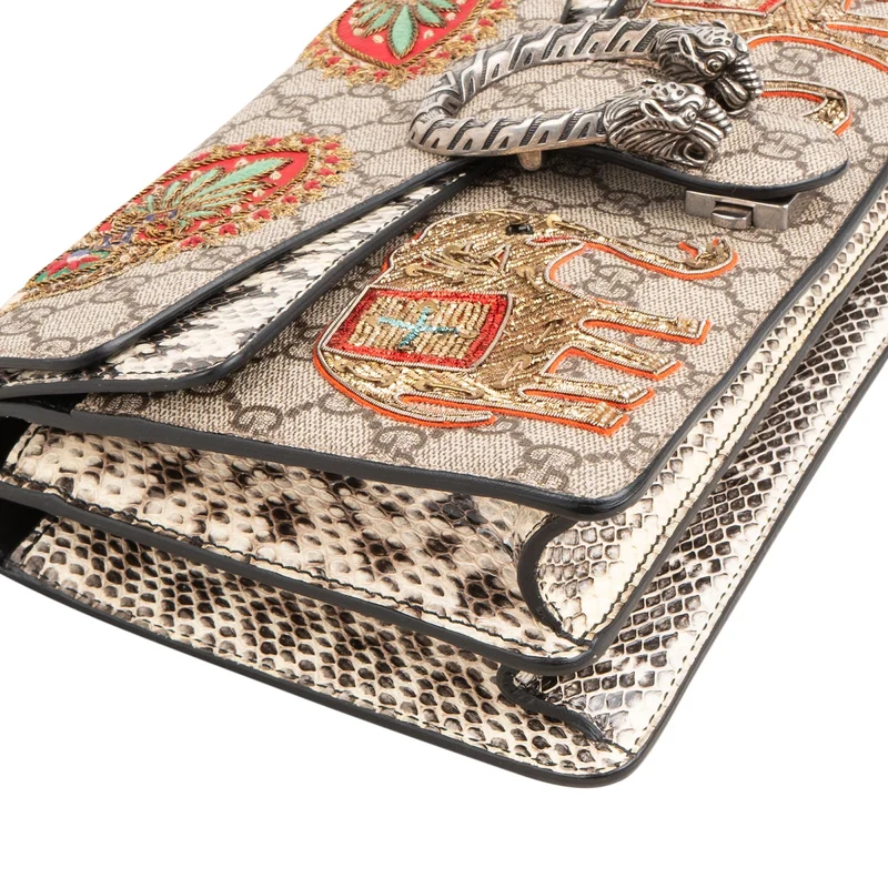 Gucci Limited Monogram GG Supreme Embroidered Python Dionysus Shoulder Bag