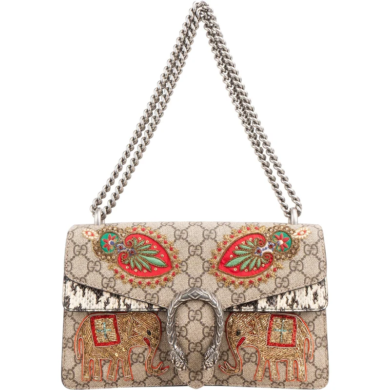 Gucci Limited Monogram GG Supreme Embroidered Python Dionysus Shoulder Bag