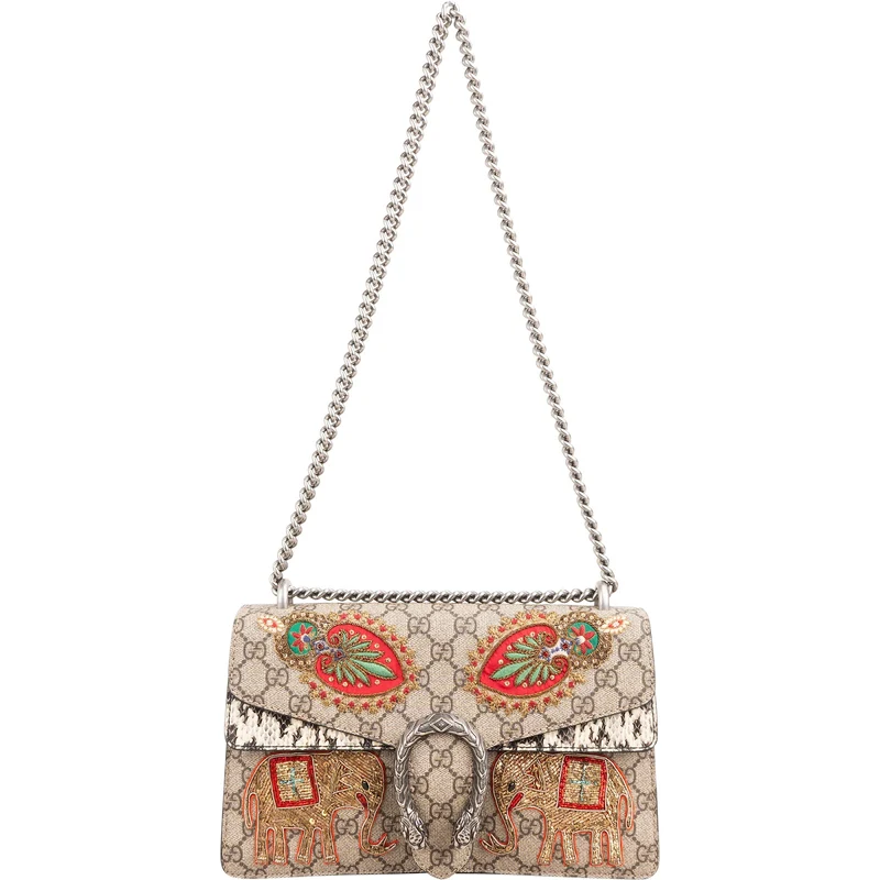 Gucci Limited Monogram GG Supreme Embroidered Python Dionysus Shoulder Bag