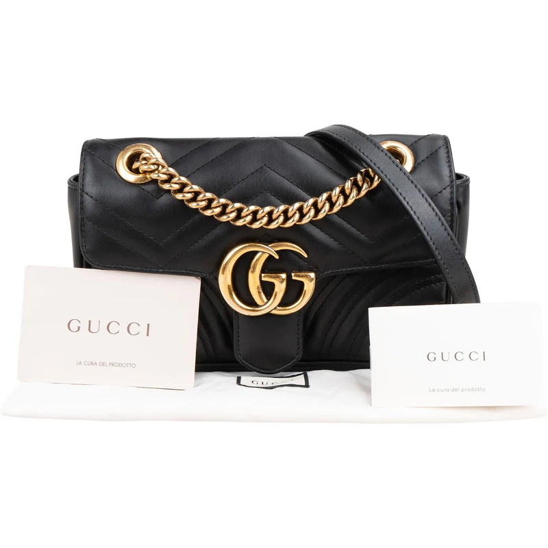 Gucci Chevron Matelassé Leather GG Marmont Crossbody Bag