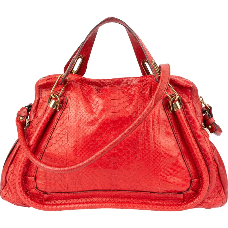 Chloé Red Python Leather Paraty Shoulder Bag