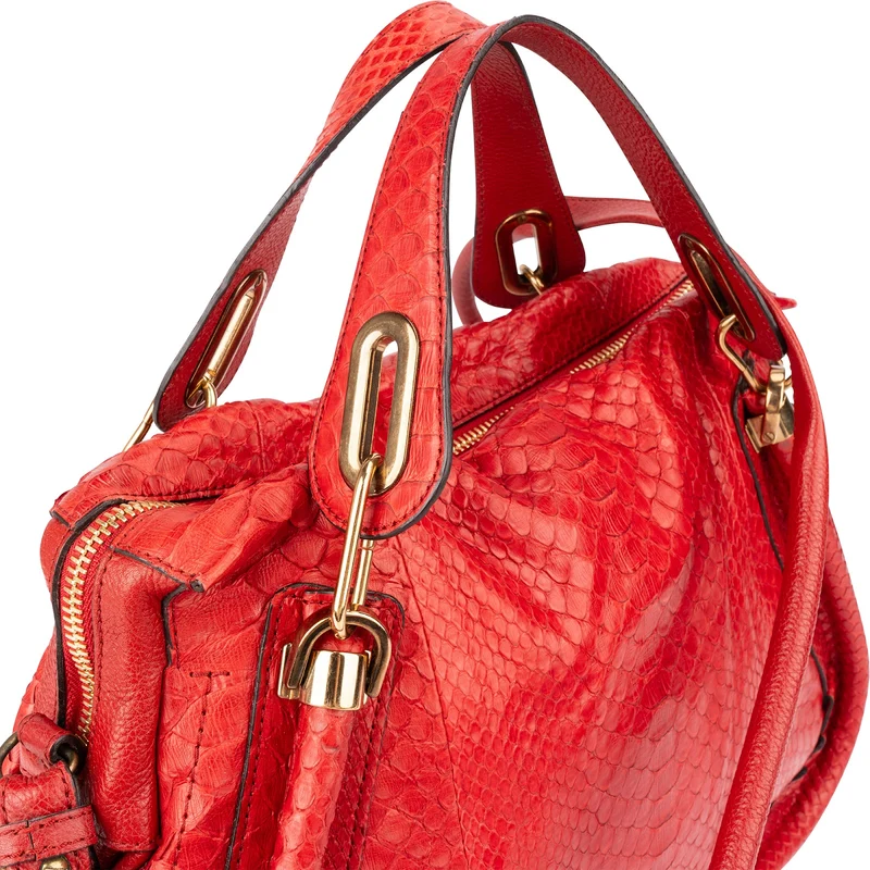Chloé Red Python Leather Paraty Shoulder Bag