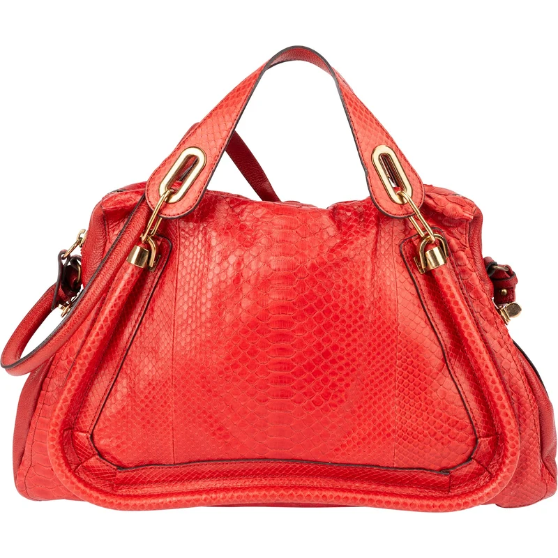 Chloé Red Python Leather Paraty Shoulder Bag