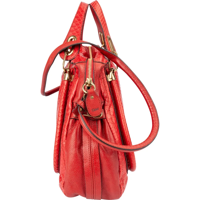 Chloé Red Python Leather Paraty Shoulder Bag
