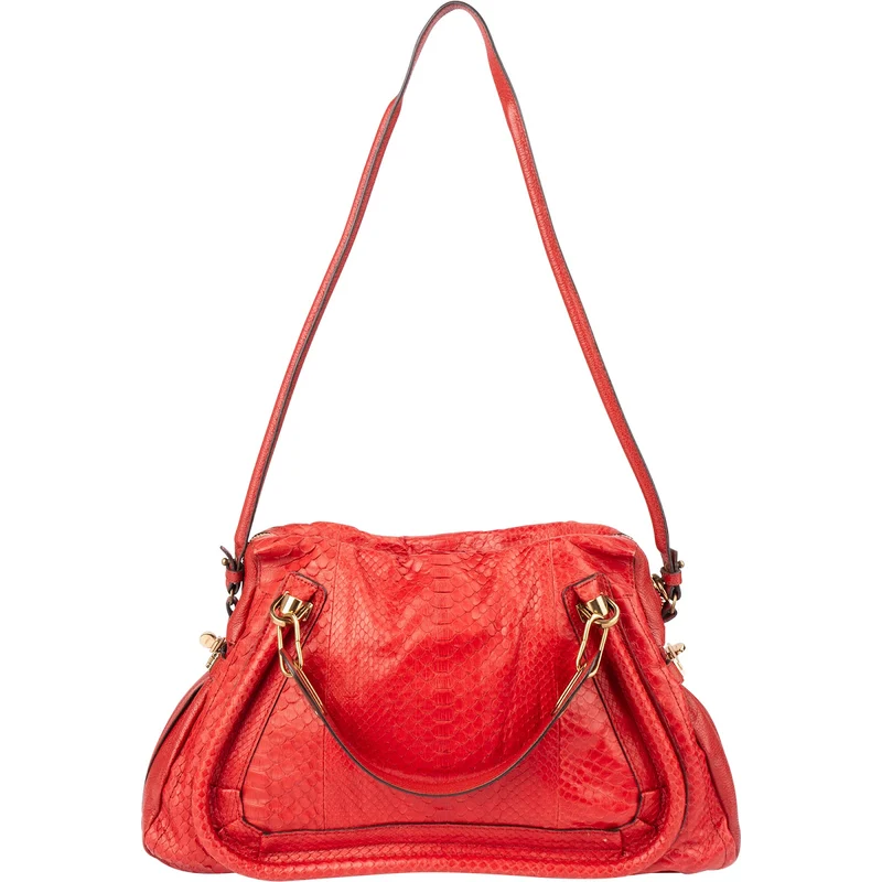 Chloé Red Python Leather Paraty Shoulder Bag