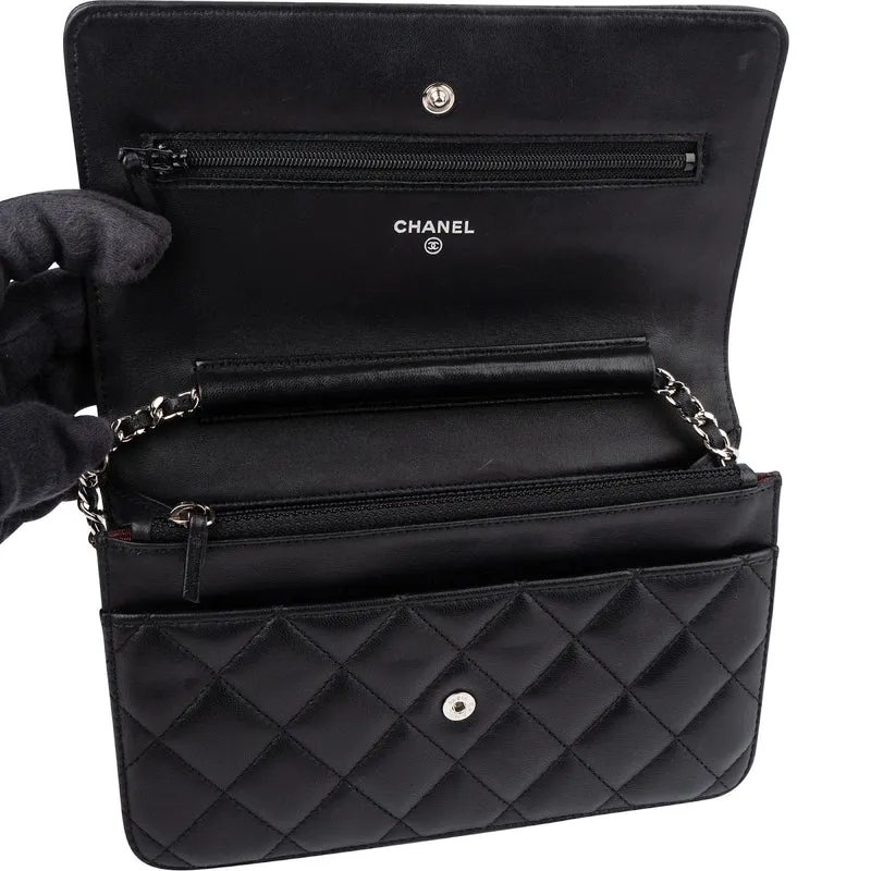 Chanel Quilted Caviar Leather Palladium Wallet On Chain Crossbody Bag