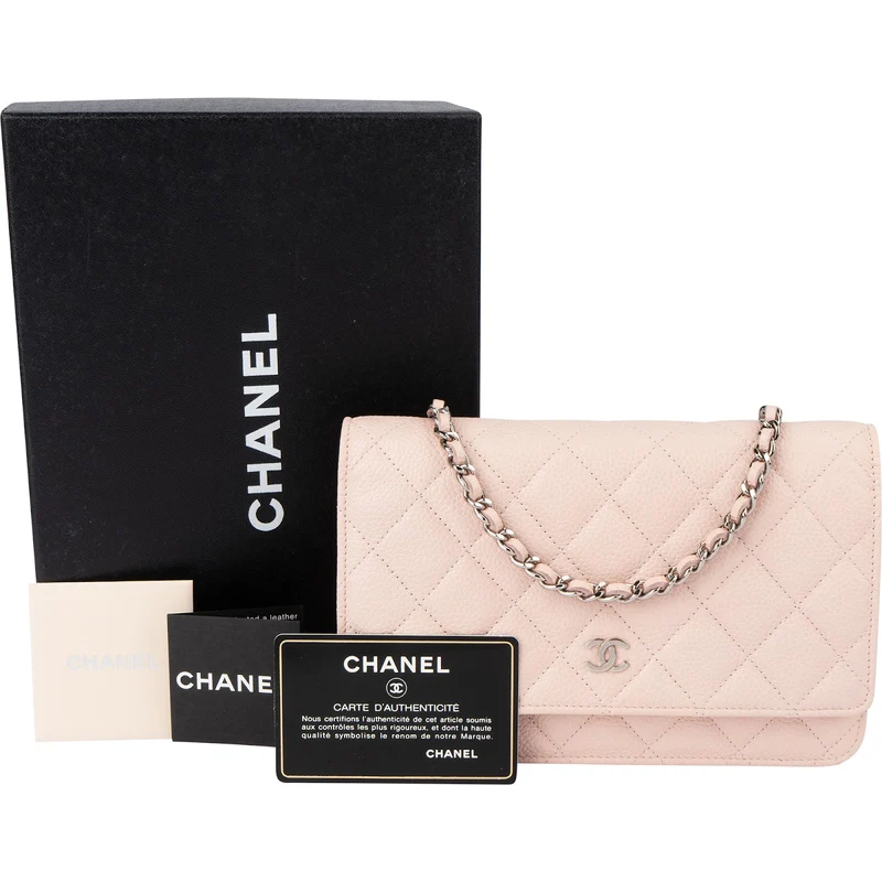 Chanel Quilted Caviar Leather Palladium Wallet On Chain Crossbody Bag