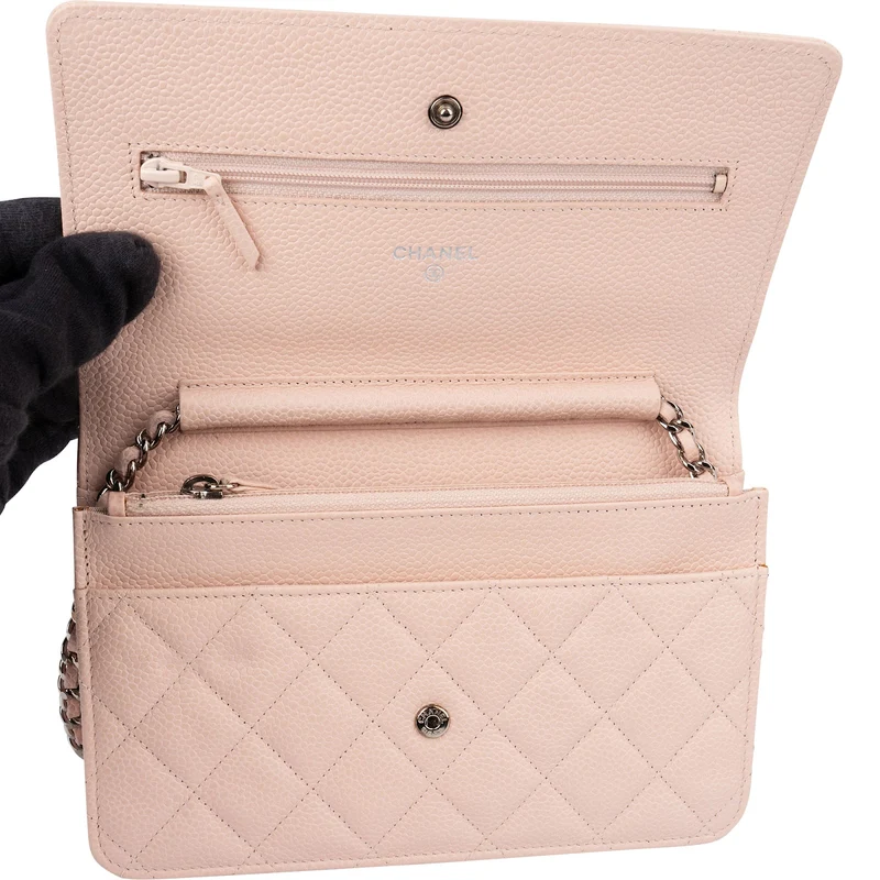 Chanel Quilted Caviar Leather Palladium Wallet On Chain Crossbody Bag