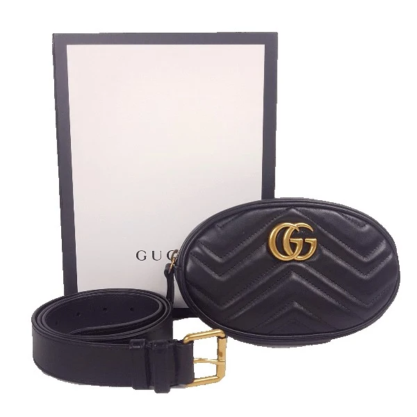 Gucci Black Quilted GG Marmont Waist Belt Bag