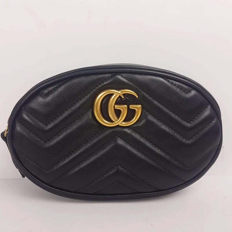 Gucci Black Quilted GG Marmont Waist Belt Bag
