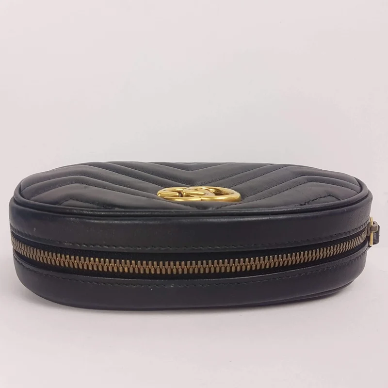 Gucci Black Quilted GG Marmont Waist Belt Bag