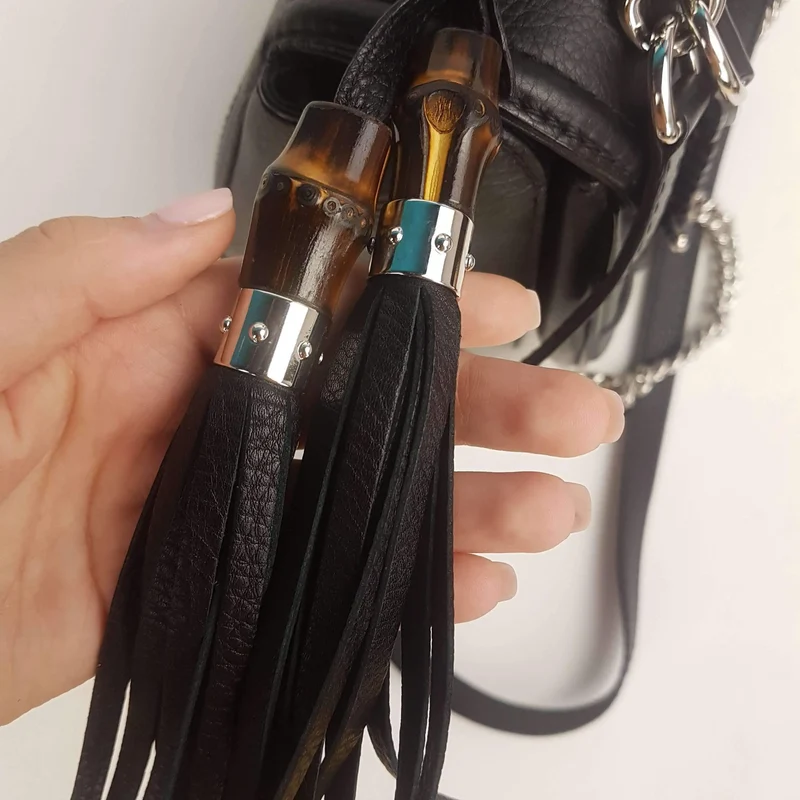 Gucci Black Leather Bamboo Top Handle Crossbody Bag