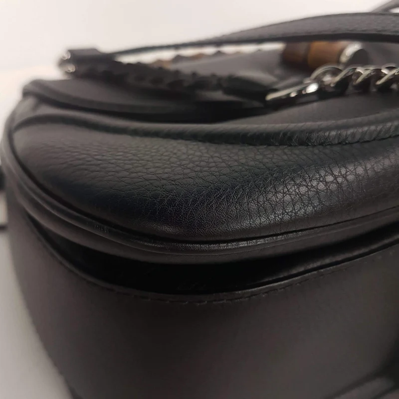 Gucci Black Leather Bamboo Top Handle Crossbody Bag