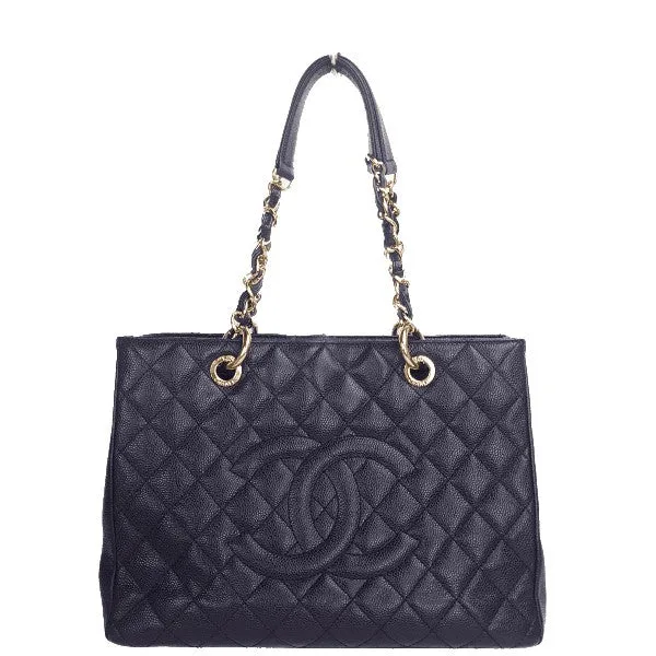 Chanel Caviar GST 13" Grand Shopping Tote Chain Shoulder Bag Black