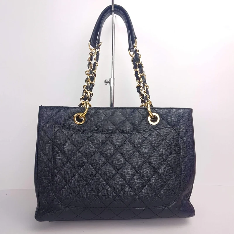 Chanel Caviar GST 13" Grand Shopping Tote Chain Shoulder Bag Black
