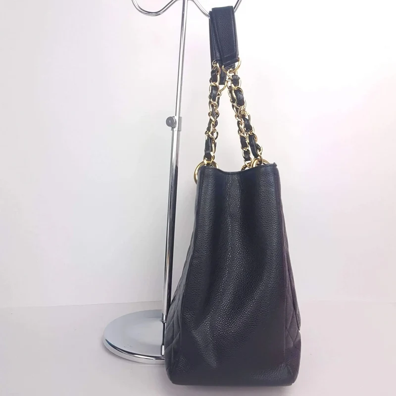 Chanel Caviar GST 13" Grand Shopping Tote Chain Shoulder Bag Black