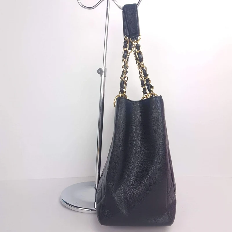 Chanel Caviar GST 13" Grand Shopping Tote Chain Shoulder Bag Black