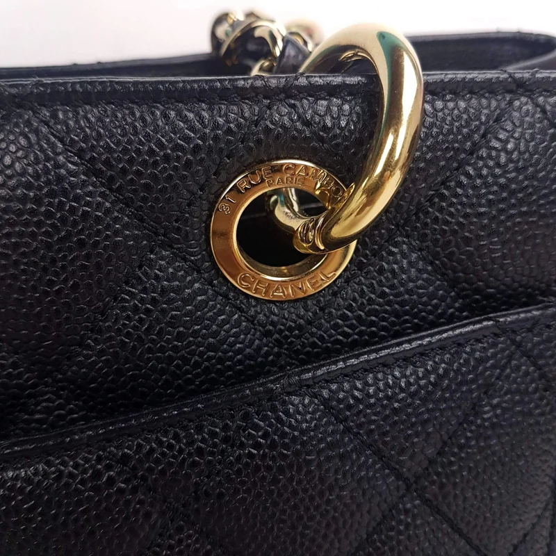 Chanel Caviar GST 13" Grand Shopping Tote Chain Shoulder Bag Black