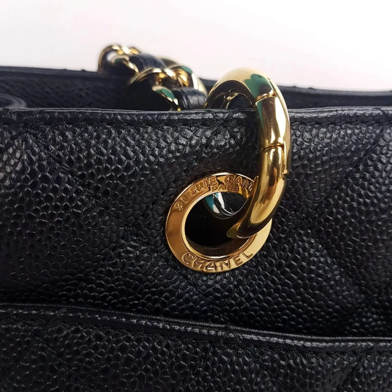 Chanel Caviar GST 13" Grand Shopping Tote Chain Shoulder Bag Black