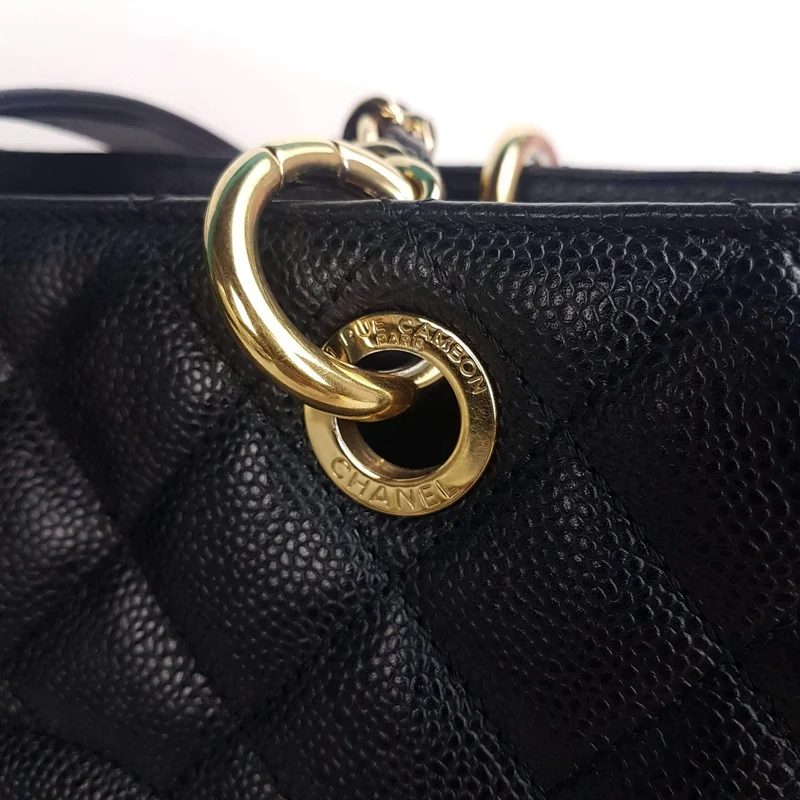 Chanel Caviar GST 13" Grand Shopping Tote Chain Shoulder Bag Black