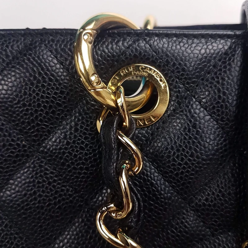 Chanel Caviar GST 13" Grand Shopping Tote Chain Shoulder Bag Black