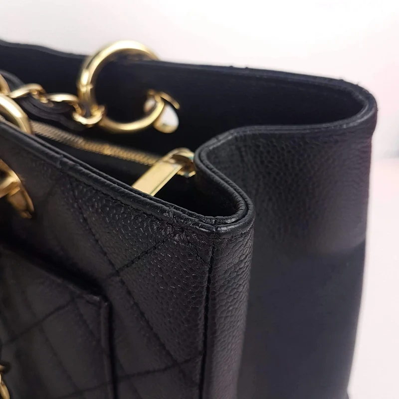 Chanel Caviar GST 13" Grand Shopping Tote Chain Shoulder Bag Black