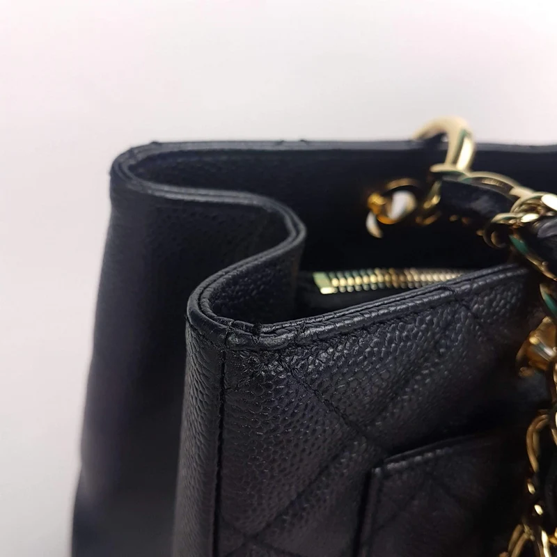 Chanel Caviar GST 13" Grand Shopping Tote Chain Shoulder Bag Black