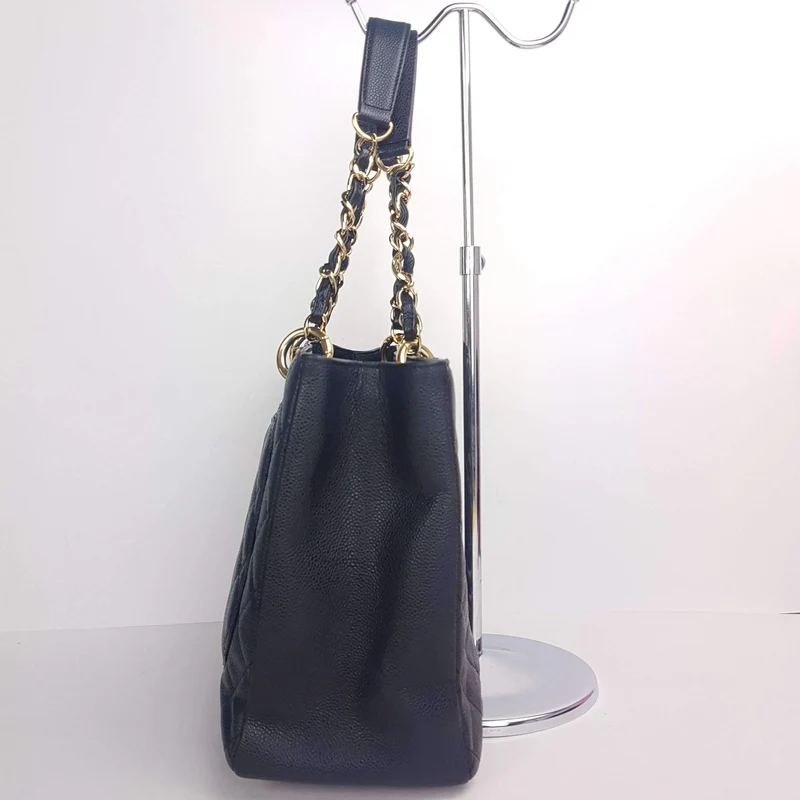 Chanel Caviar GST 13" Grand Shopping Tote Chain Shoulder Bag Black