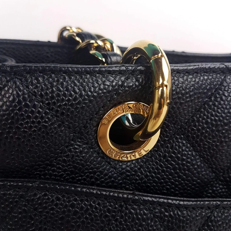 Chanel Caviar GST 13" Grand Shopping Tote Chain Shoulder Bag Black
