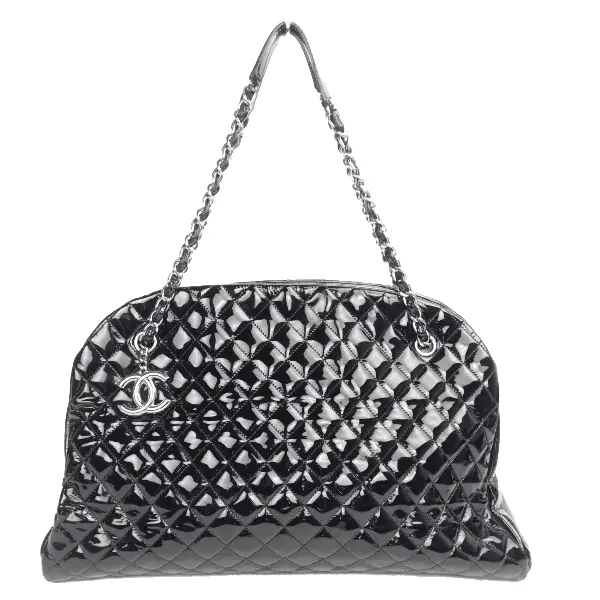 Chanel Large Mademoiselle Black Quilted Patent Leather Bag